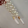 Boucles d'oreilles pendantes de qualité supérieure, rétro, amour blanc, perle de blé, pendentif pompon, V profond, multicouche, ensemble de collier pour femme