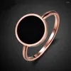 Cluster Rings FlyMango Vintage Wedding Ring For Women Minimalist Rose Gold Color Round Acrylic Stone 316L Stainless Steel Jewlery FR17041