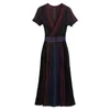 Basic Casual Dresses Rainbow Striped Dress V neck Slim Fit Elegant Fine Gold Thread Maxi Evening 2023 Luxuriou 's Sexy Pleated 231212