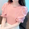 Women's Blouses 2023 Women Shirts Sweet Office Lady Fashion Chiffon Tops Short Puff Sleeve Blouse Woman Summer Clothes 27487