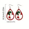 Boucles d'oreilles pendantes de Noël en bois pour femme faites à la main en forme de larme - Grandes boucles d'oreilles Grinch - Arbre de Noël - Accessoires de charme - Bijoux cadeaux pour le Nouvel An, décoration de fête, festival