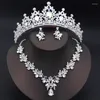 Necklace Earrings Set Red Crystal Crown Bridal Jewelry For Women Tiaras Bride Choker Wedding Dress Costume Accessories