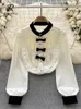 Basic Casual Dresses SINGREINY France Chic Women Shirt Bow Diamonds 3D Design Single Breasted Long Sleeve Loose Tops Ruffles Autumn Senior OL Blouse 231212