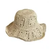 Sombreros de ala ancha Sombrero para el sol transpirable Elegante Paja de ganchillo para mujer Protección UV plegable para salidas de playa o verano