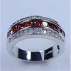 Victoria Wieck Luxury Jewelry 10kt White Gold Filled Red Garnet Simulated Diamond Wedding Princess Bridal Rings for Men Gift Size 263Q