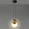 Hängslampor minimalistiska lyxringar sängen ledde liten ljuskrona sovrum lampa lving rum kreativt hängande linje justerbar kopparbelysning