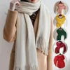 Шарфы 2024, женские осенне-зимние уличные толстые теплые мягкие шали, модные однотонные вязаные длинные шарфы с кисточками для женщин и девочек