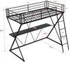 Boksgewaden Twinsize metalen hoogslaper met houten bureau en ladder XSvormig bedframe met volledige lengte leuningen voor kinderen, tieners, volwassenen 231211