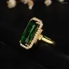 Cluster Rings Vintage Jewelry 5.25ct Turquoise 14K Yellow Gold Color Emerald Cut Purple Nature Stones Women Wedding Ring Bizuterias