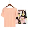 Women's Sleepwear Plus Size S-3XL Pajama Sets Viscose T-shirt With Butterfly Knot Cotton Shorts Cross-border Home Clothes Women