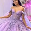 Lavender Butterflies Quinceanera Dresses Ball Gown Birthday Party Dress Sweet 16 Dress Lace Up Tulle With Cape vestido de 15