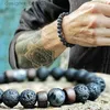 Charm Bracelets Volcanic Stone Bracelet for Men Lava Wooden 8mm Beads Bracelet Tibetan Buddha Wrist Chain Women Men Jewelry Gift New BraceletsL231214