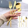 Cookware Sets 24Pcs Black Handle Golden Cutlery Set Stainless Steel Knife Fork Spoon Tableware Flatware Festival Kitchen Dinnerware Gift 231212