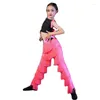Bühne tragen 2023 Latin Dance Kostüme Ärmelloses Top Quasten Hosen Für Mädchen Leistung Tanzen Kleidung Zeigen SL9540