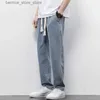 Mäns jeans Autumn Winter Men's Jeans Cotton Soft Drawstring Straight Pants Elastic Midje Vintage Korea Casual Byxor Male Plus Size S-5XL Q231213