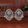 Stud Earrings Vintage Ethnic Square Drop For Women Boho Carved Flower Beads Tassel Jewelry Gift Wholesale