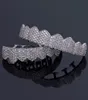 Micro Pave Cubic Zirconia Silver Gold Color Teeth Grills Hiphop Rocker Halloween Iced Out Caps TopBottom Fang Grills Set Bling Te3110700
