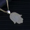 Hip Hop mode bijoux cuivre glacé Zircon plaqué or Fatima Hamsa main pendentif palmier collier