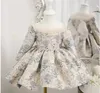 Girl Dresses Spanish Retro Court Baby Girls Outwear Bubble Sleeve Jacquard Princess 1st Birthday Party Bow Tutu Dress