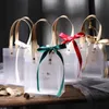 Cadeau cadeau 10pcs sacs en plastique semi-transparents avec poignée marron emballage de mariage anniversaire sac à main faveurs de fête PP 231211