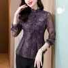 Womens Blouses Women Clothing Solid Purple Lace Shirts Spring Loose Vintage Jacquard French Fahsion Blouse Female Mature Elegant Tops