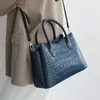 Sacs de soirée 2023 Mode Véritable Cuir Classique Totes Alligator Modèle Femmes Épaule Messenger Sac Dames Commute Sacs À Main Bleu