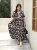 Plus Size Dresses Summer Dress Woman Lace Patchwork V Neck Short Sleeve Floral Print Chiffon Boho Beach Maxi Long Women Clothing