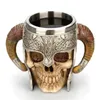 Mugs Stainless Steel Skull Mug Viking Drinking Cup Skeleton Resin Beer Stein Tankard Coffee Tea Halloween Gift Bar Drinkware 231211