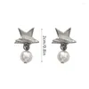 Stud Earrings Metal Five-pointed Star Pearls For Women Girls Novel