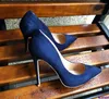 Robe chaussures bleu marine femmes synthétique daim talons hauts bout pointu sans lacet OL dames stiletto pompes 8 10 12cm mode mariage