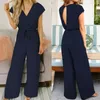 Zweiteilige Hosen für Damen 2023 Sommer-Frauen-Jumpsuits mit Kurzarm-Spielanzug Lange Hose, figurbetont, fest, rückenfrei, V-Ausschnitt, Party-Jumpsuit