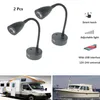 2st LED Läsning Ljus 12V 24V Smart Touch Dimble Flexible Goosenhals Wall Lamp för husbil Yacht Cabin med USB -laddare Port2567