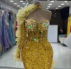 2024 ASO EB GOLD MERAMID PROM Kleid Kristalle Paillettenspitzen Abend formelle Party Zweiter Empfangsgeburtstag Verlobungskleider Kleider Robe de Soiree ZJ02