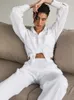 Sexy Pyjamas Hiloc White Cotton Pajamas For Women Nightwear Long Sleeve 2 Piece Sets Female Casual Trouser Suits Solid Winter Sleepwear 231211