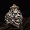 Anillo de león de corona de animales punk para hombres joyería gótica masculina 7-14 gran tamaño224p