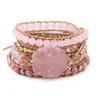 Natural Stone Bracelet Pink Quartz Leather Wrap Bracelets for Women Rose Gems Crystal Beads Bohemia Jewelry F12115680655