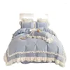 Ensembles de literie élégant dentelle luxe linge de lit princesse lavé coton volant housse de couette et taies d'oreiller pour fille