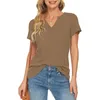 Blusas de mujer Blusa de mujer Moda de verano Punto Túnica de manga corta Top con cuello en V Camisa suelta Elegante Cómodo Ropa de calle sólida Blusas Par