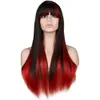 Peruca longa reta para cosplay feminina, fantasia de festa, preto, vermelho, ombre, resistente ao calor, cabelo sintético