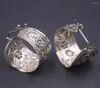 Hoop Earrings Real Solid 925 Sterling Silver Men Women Lucky Retro Carved Flower Wide