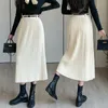 Röcke Frauen Mode Hohe Taille Stricken Wolle Falten Rock Herbst Winter Elegante Chic Lose Koreanischen Stil Casual Lange Dame 1285