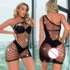 Fashion Women's Rhinestone Night Club Party Wear Sexy Mesh Hollow Out See Through Bodycon Erotic Mini Fishnet Dress sexy