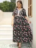 Plus Size Dresses Summer Dress Woman Lace Patchwork V Neck Short Sleeve Floral Print Chiffon Boho Beach Maxi Long Women Clothing