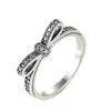 Lovely Bow Tie Ring With Shiny Cubic Zircon Pave Silver Plated Engagement Wedding Rings For Women Size 6 7 8 9