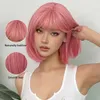 Cosplay Wigs Pink Short Bob Straight Synthetic Wig with Bangs for Cosplay Lolita Fake Hair for White Women Party Natural Wig High TemperatureL240124