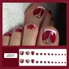 Kunstnagels 24pcs Retro rode teennagels met gouden kristalontwerp Franse volledige dekking Vierkante kop Kunstteen Draagbaar Afneembaar