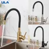 Kitchen Faucets ULA Gold Faucet Stainless Steel Flexible Spout Sink Cold Water Mixer Tap 360 Degree Rotate Crane 231211