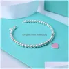 Con cuentas 100% S925 Sier Corazón de lujo con cuentas Etiqueta Strands Pulsera Mujeres Joyería Fina Cuentas de moda Cadena Pulseras de bolas redondas para Girlfrie Dhgef