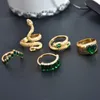 Cluster Rings 5 Pcs/set Green Geometric Gemstone Snake Heart For Women Fashion Vintage Court Ring Banquet Guests Bague Femme Jewelry