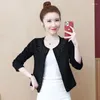 Kvinnors kostymer S-4XL Kvinnor Blazer Jacket Flower Pearl Rhinestone Short Slim Spring Autumn Casual Office Work Plus Size Black White Pink Red